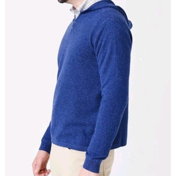 Johnnie O Sweater Men's Large Blue Soft Cashmere Hoodie Wake Hooded $398 MSRP - Picture 12 of 12